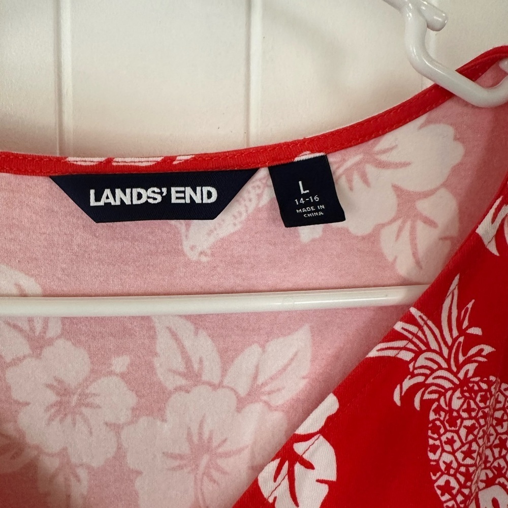 Lands' End Vibrant Red Dress with White Floral Design - Picture 3 of 6